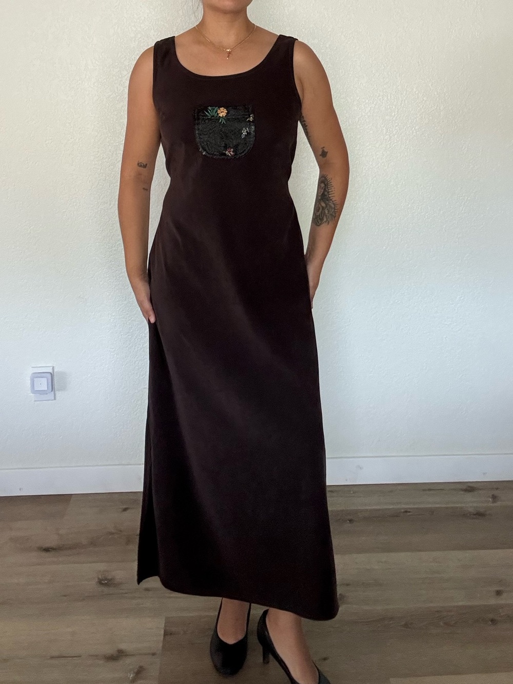 Y2K Vintage Nina Piccalino Sleeveless Velvety Brown Maxi Dress
